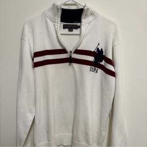 U.S. Polo Assn. White and Burgundy Men's Zip-Up Sweater